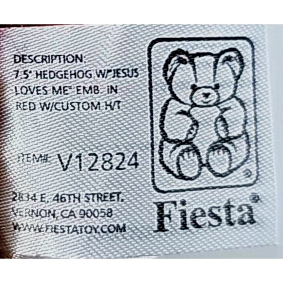 Fiesta Jesus Loves Me Hedgehog Plush Toy 7.5" 2017 Embroidered Stuffed Animal - Picture 7 of 7